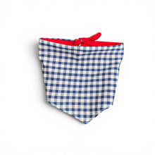 Load image into Gallery viewer, Blue Gingham Reversible Tie Bandana.