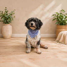 Load image into Gallery viewer, Blue Gingham Reversible Tie Bandana.