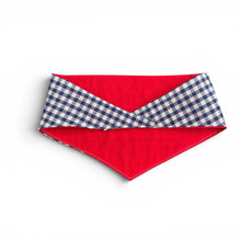 Load image into Gallery viewer, Blue Gingham Reversible Tie Bandana.