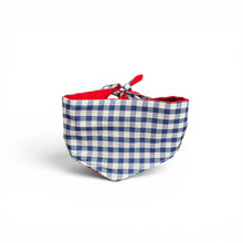 Load image into Gallery viewer, Blue Gingham Reversible Tie Bandana.