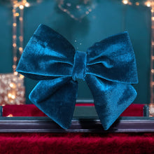 Load image into Gallery viewer, Christmas Velvet Sailor Bow Teal Blue