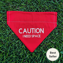 Load image into Gallery viewer, Berts Bows Reactive Caution I Need Space  Bandana “Warning Text”