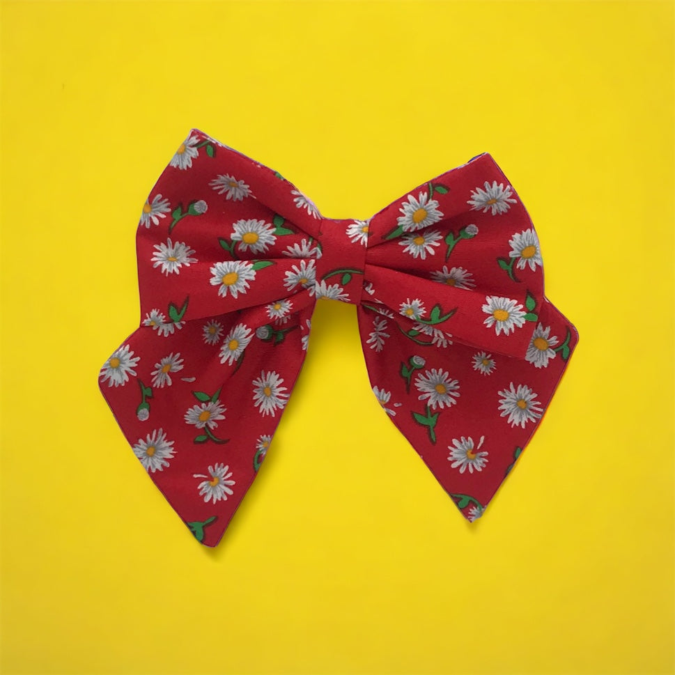 red daisy print sailor bow small