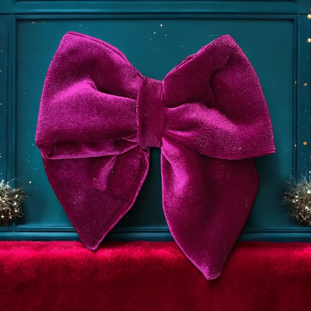 Christmas Velvet Sailor Bow Magenta
